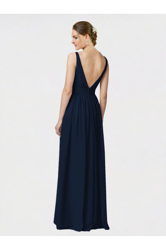 Long Chiffon Bridesmaid Dress with Shirred Bodice and V-Neckline Bristol