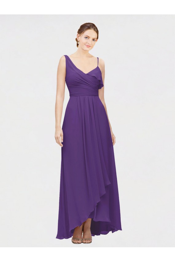 One Shoulder High Low Chiffon Bridesmaid Dress with Wrap Waist Bristol