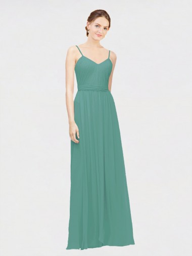 Rouched V-Neckline and Spaghetti Straps Long Chiffon Bridesmaid Dress Bristol
