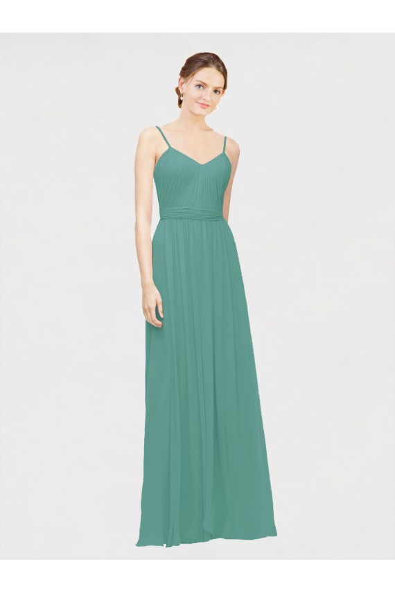 Rouched V-Neckline and Spaghetti Straps Long Chiffon Bridesmaid Dress Bristol