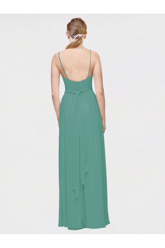 Rouched V-Neckline and Spaghetti Straps Long Chiffon Bridesmaid Dress Bristol