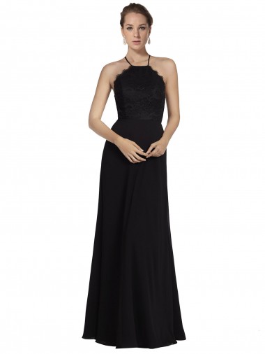 Lace Halter Neckline Chiffon A-Line Bridesmaid Dress with Sheer Back Bristol
