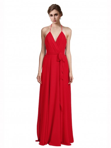 V-Neck Spaghetti Halter Strap Chiffon Bridesmaid Dress Bristol