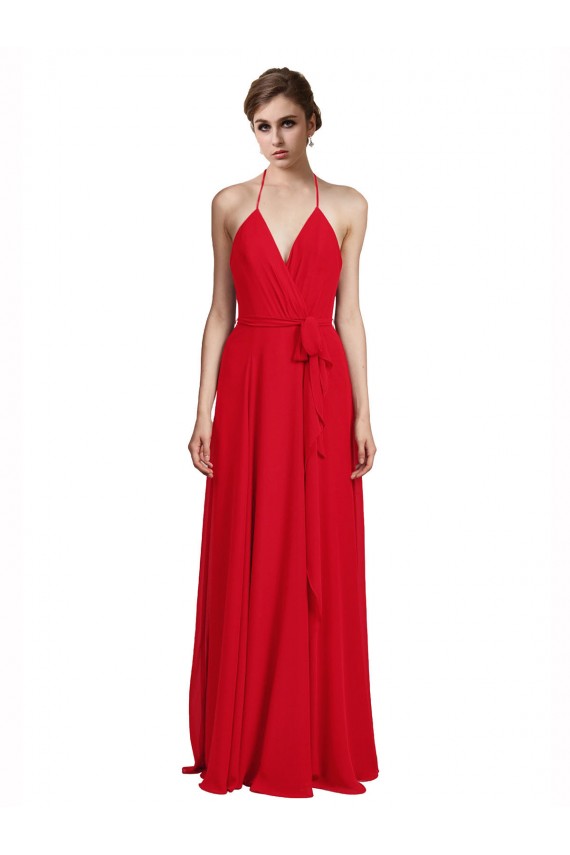 V-Neck Spaghetti Halter Strap Chiffon Bridesmaid Dress Bristol