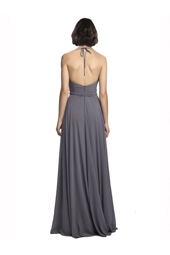 Spaghetti Strap Long Chiffon Bridesmaids Dress with Halter Cowl Neck Bristol