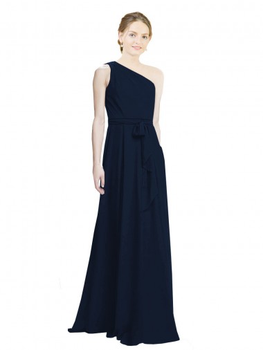 Long Chiffon Bridesmaid Dress with One Shoulder Neckline And Belt Bristol