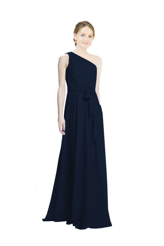 Long Chiffon Bridesmaid Dress with One Shoulder Neckline And Belt Bristol