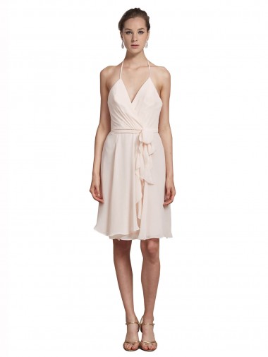 Short Knee Length Wrap Chiffon Halter Bridesmaids Dress Bristol