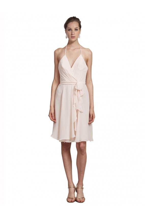Short Knee Length Wrap Chiffon Halter Bridesmaids Dress Bristol