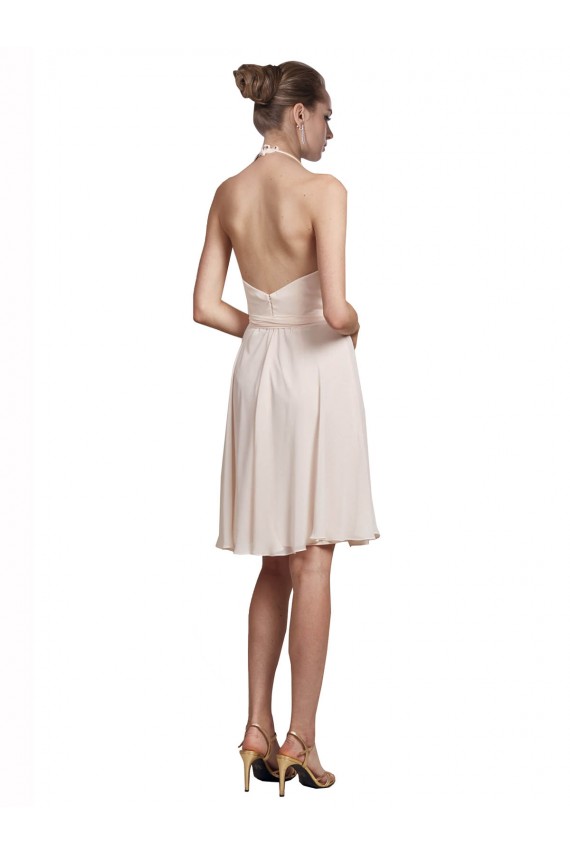 Short Knee Length Wrap Chiffon Halter Bridesmaids Dress Bristol