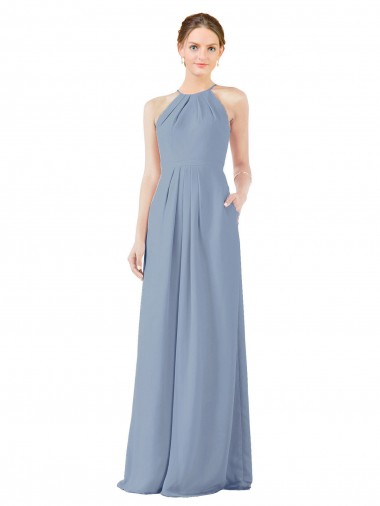 Fitted Long High Halter Neck Chiffon Bridesmaid Dress with Keyhole Back Bristol