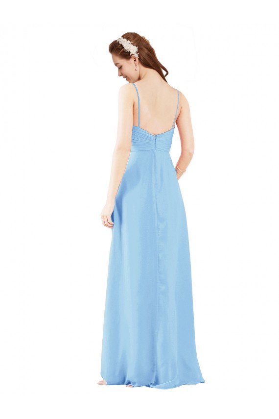Pleated Low Back Long V-Neck Chiffon Bridesmaid Dress with Thin Straps Bristol