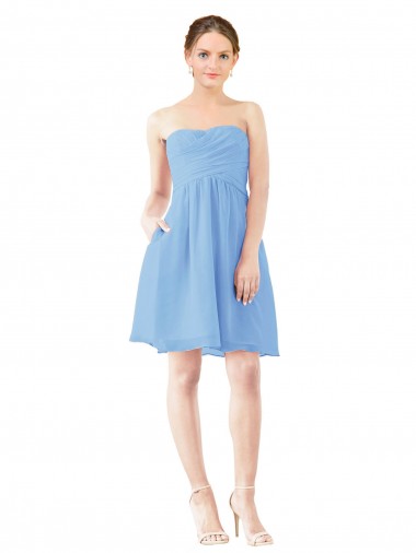 Short Knee Length Chiffon Cocktail Bridesmaid Dress with Twisted Strapless Sweetheart Neckline Bristol