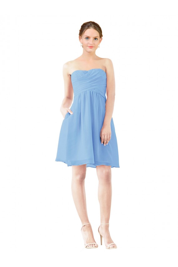 Short Knee Length Chiffon Cocktail Bridesmaid Dress with Twisted Strapless Sweetheart Neckline Bristol
