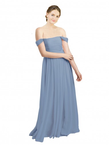 Long Floor Length Chiffon Bridesmaid Dress with Fluttering Off the Shoulder Straps Bristol
