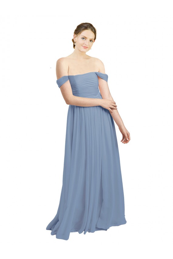 Long Floor Length Chiffon Bridesmaid Dress with Fluttering Off the Shoulder Straps Bristol
