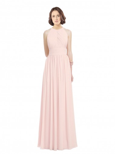 Sleeveless Chiffon High Neck Bridesmaid Dress with Diagonal Pleats Bristol