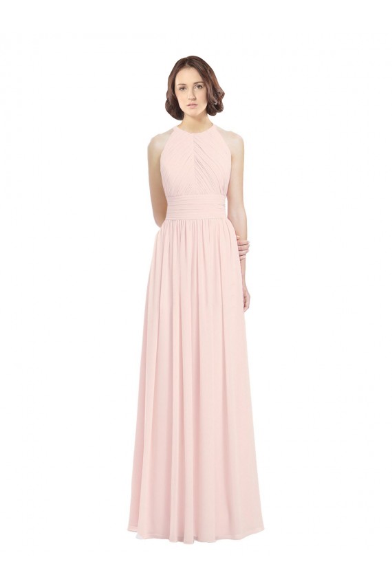 Sleeveless Chiffon High Neck Bridesmaid Dress with Diagonal Pleats Bristol