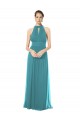 Ruched Long Chiffon Halter Bridesmaid Dress with Tie Back and Tails Bristol