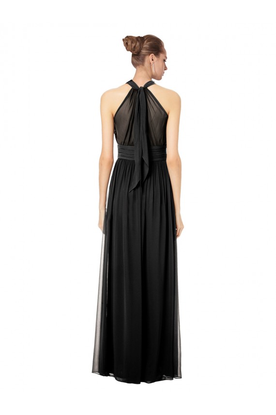 Ruched Long Chiffon Halter Bridesmaid Dress with Tie Back and Tails Bristol