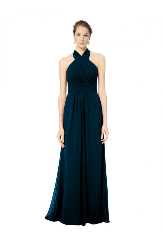 Keyhole Back Long Chiffon Halter Dress with Halter Straps Cross Neck Bristol