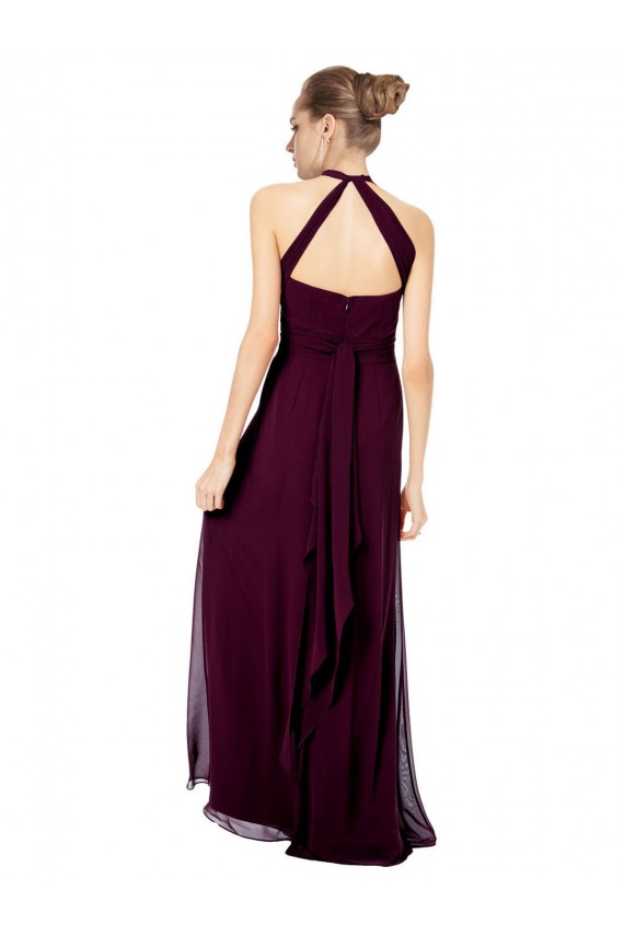 Keyhole Back Long Chiffon Halter Dress with Halter Straps Cross Neck Bristol