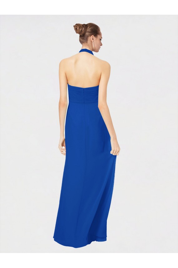 Sleeveless Long Chiffon Empire Gown with Pleated Halter Straps Bristol