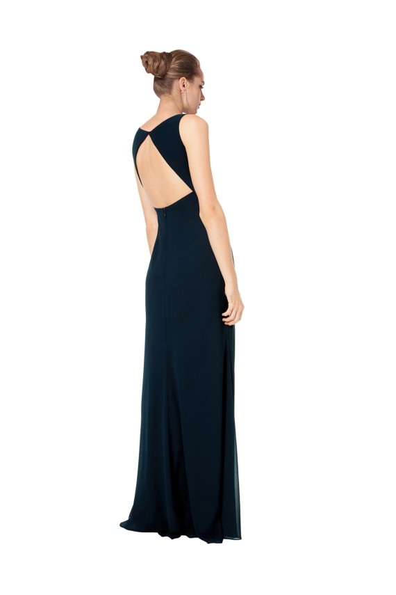 Long Chiffon V-Neck Sleeveless Bridesmaid Dress with Large Keyhole Back Bristol