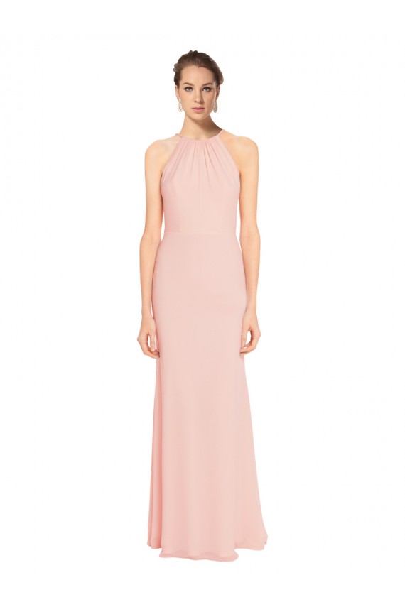 High Neck Long Chiffon Halter Bridesmaid Dress with Drape Chiffon Overlay Bristol