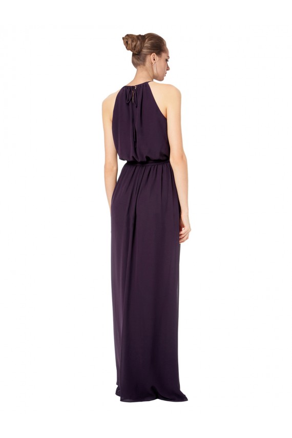 High Neck Long Chiffon Halter Bridesmaid Dress with Drape Chiffon Overlay Bristol