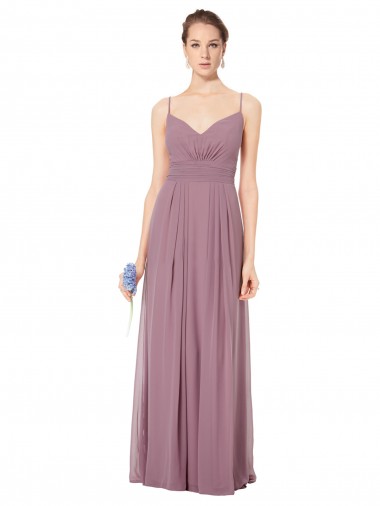 V-Neck Spaghetti Strap Open Back Long Chiffon Bridesmaid Dress Bristol