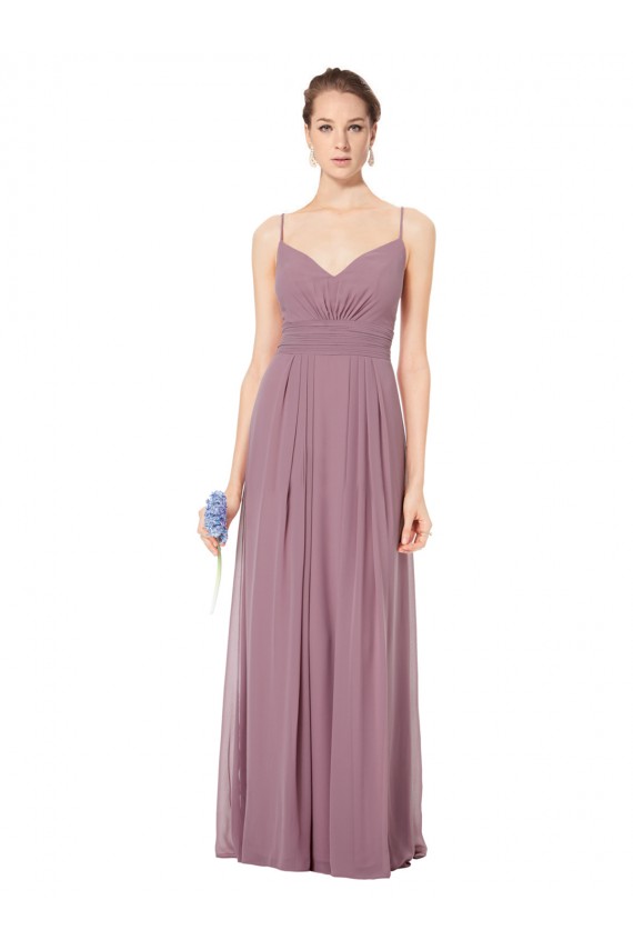 V-Neck Spaghetti Strap Open Back Long Chiffon Bridesmaid Dress Bristol