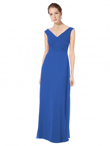 Long Chiffon Strapless Bridesmaid Dress with Wide Front and Back V-Neckline Bristol