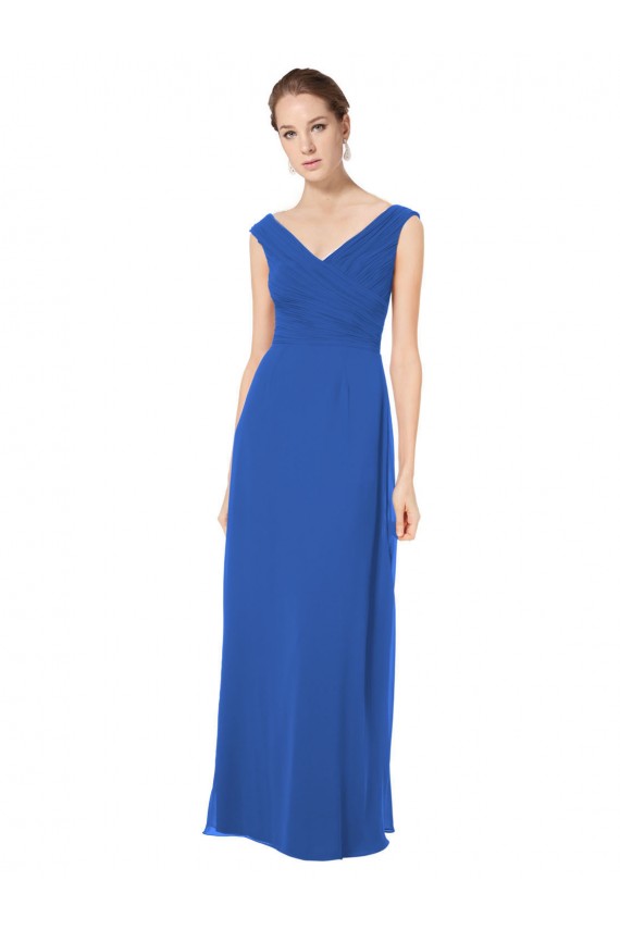 Long Chiffon Strapless Bridesmaid Dress with Wide Front and Back V-Neckline Bristol