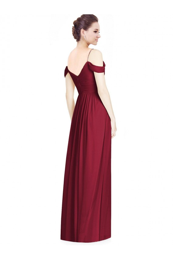 Off the Shoulder Long Chiffon Bridesmaid Dress with Pleated Sleeves Bristol