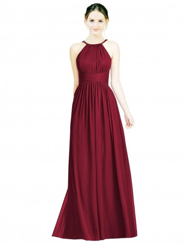 Halter Neck Open Back Draped Chiffon Bridesmaid Dress Bristol
