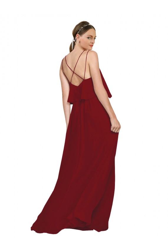 Long Chiffon Bridesmaid Dress with Slim Straps and Open Back Bristol