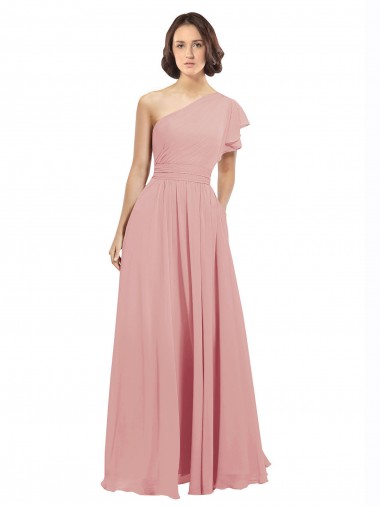 Chiffon Bridesmaids Dress with One Shoulder Flounced Sleeve Bristol