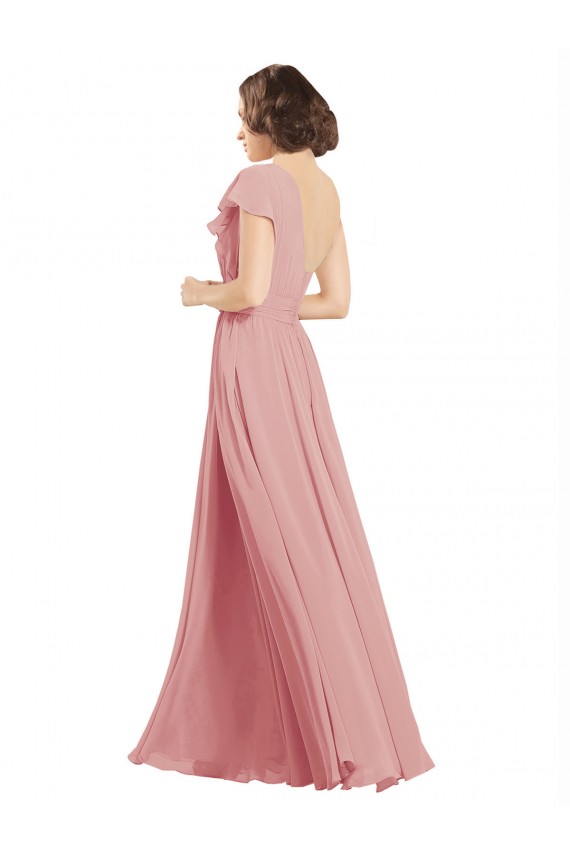 Chiffon Bridesmaids Dress with One Shoulder Flounced Sleeve Bristol
