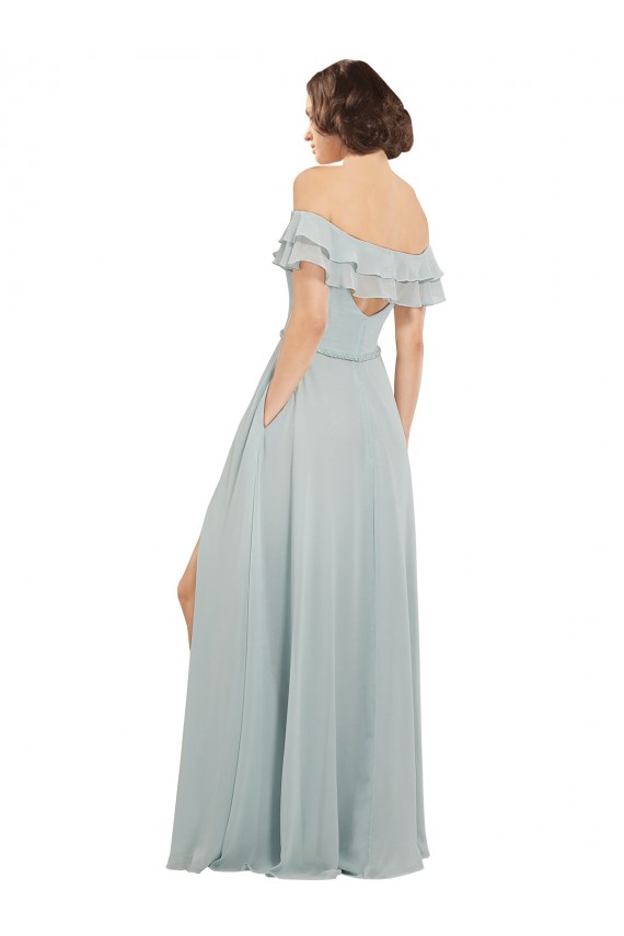 Luxe Chiffon Bridesmaids Dress with Off the Shoulder Flounced Neckline Bristol
