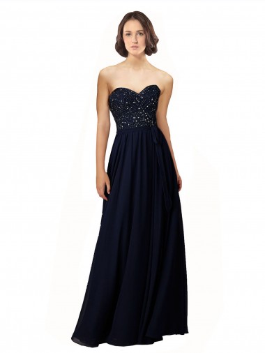 Long Chiffon Sweetheart Neckline Bridesmaid Dress with Beading Bristol