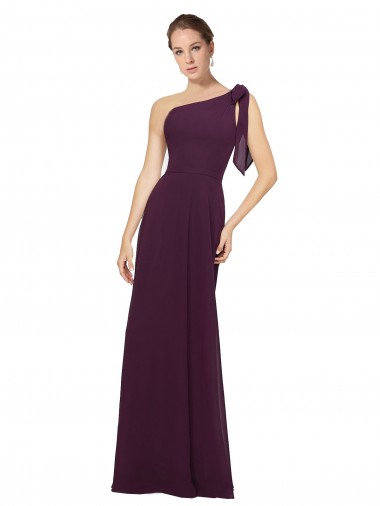 One Shoulder Chiffon Bridesmaids Dress with Shoulder Bow Bristol