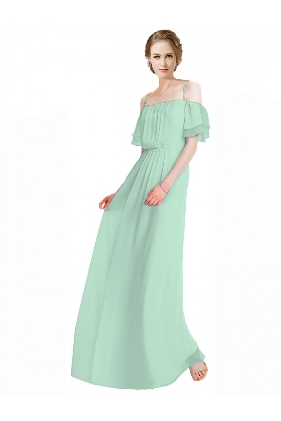 Spaghetti Straps Long Chiffon Off-The-Shoulder Bridesmaid Dress with Double Flounce Sleeves Bristol