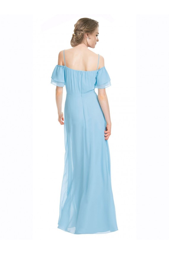 Spaghetti Straps Long Chiffon Off-The-Shoulder Bridesmaid Dress with Double Flounce Sleeves Bristol