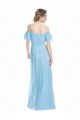 Spaghetti Straps Long Chiffon Off-The-Shoulder Bridesmaid Dress with Double Flounce Sleeves Bristol