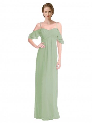 Long Chiffon Off-The-Shoulder Bridesmaid Dress with Double Flounce Sleeves Bristol