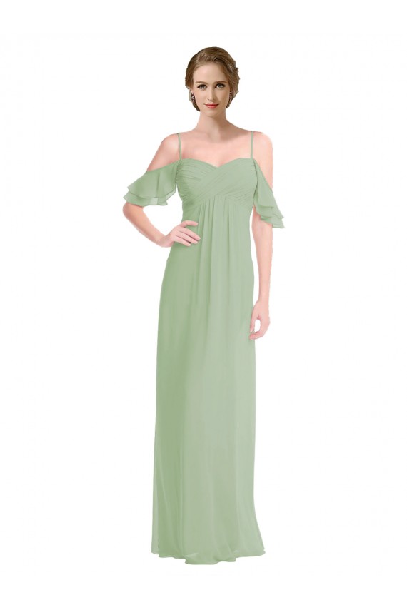 Long Chiffon Off-The-Shoulder Bridesmaid Dress with Double Flounce Sleeves Bristol
