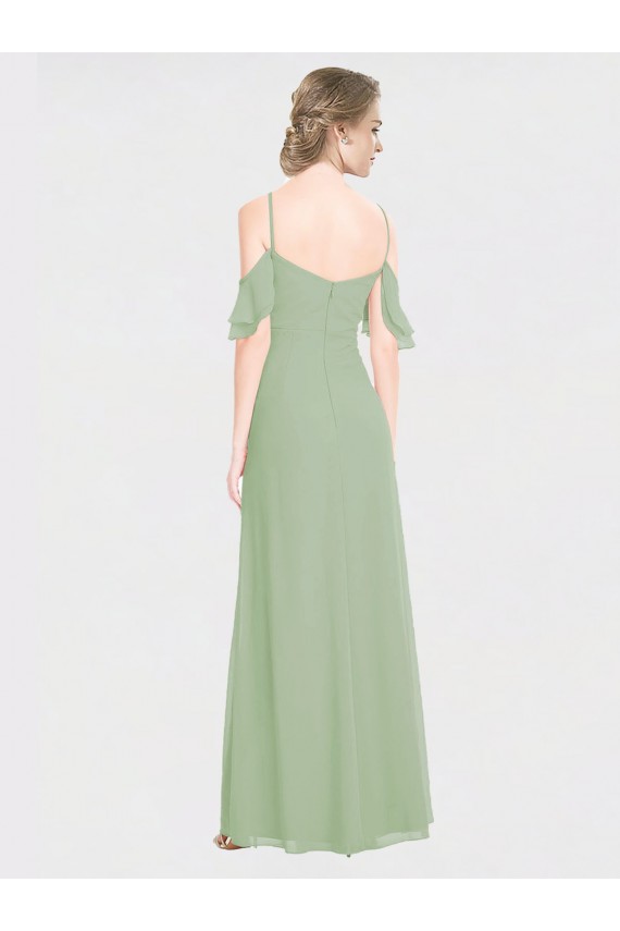 Long Chiffon Off-The-Shoulder Bridesmaid Dress with Double Flounce Sleeves Bristol