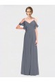 Long Chiffon Spaghetti Strap V-Neck Bridesmaid Dress with Off-The-Shoulder Flutter Sleeves Bristol