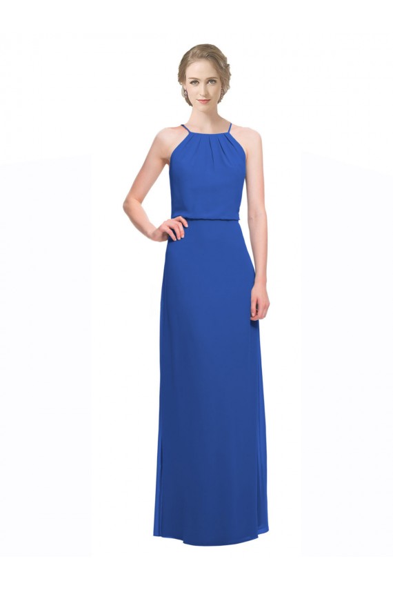 Long Chiffon Spaghetti Strap Bridesmaid Dress with Blouson Top Bristol